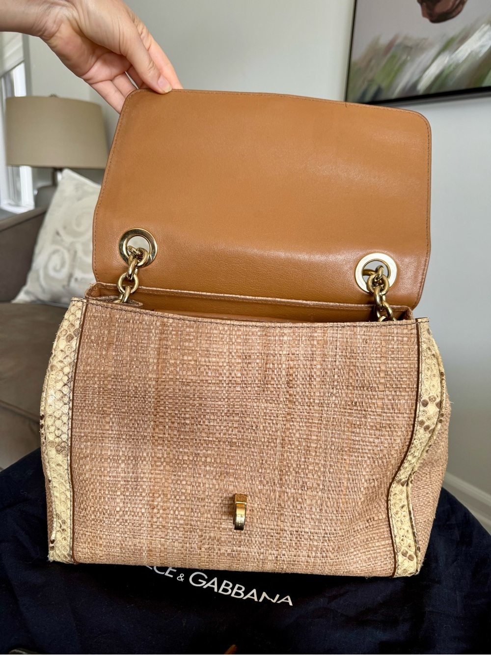 🤎Authentic Dolce & Gabbana Raffia Python Trim Padlock Bag🤎 - Picture 10 of 13